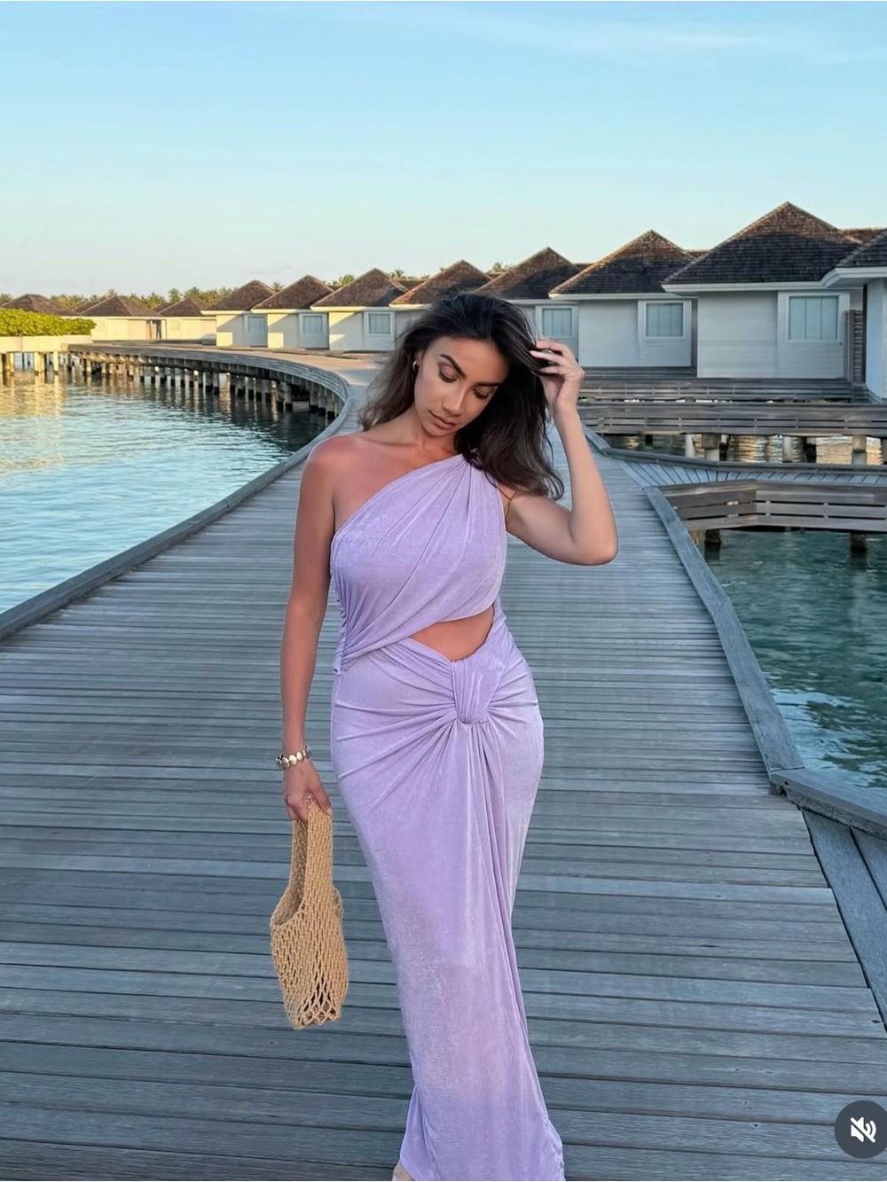 Lilac One-Shoulder Twist Front Maxi Dress, with GOLD detail, worn only ONCE